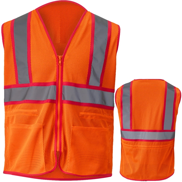 Lady Hi Vis Class 2 Mesh Reflective Safety Vest w/ 2 Pockets - Lady Hi Vis Class 2 Mesh Reflective Safety Vest w/ 2 Pockets - Image 0 of 5