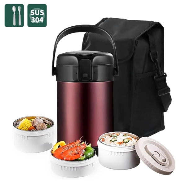 Insulated 3-Tier Stackable Food Container with Lunch Bag - Insulated 3-Tier Stackable Food Container with Lunch Bag - Image 0 of 4