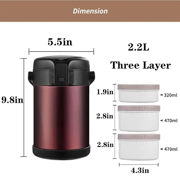 Insulated 3-Tier Stackable Food Container with Lunch Bag - Insulated 3-Tier Stackable Food Container with Lunch Bag - Image 2 of 4