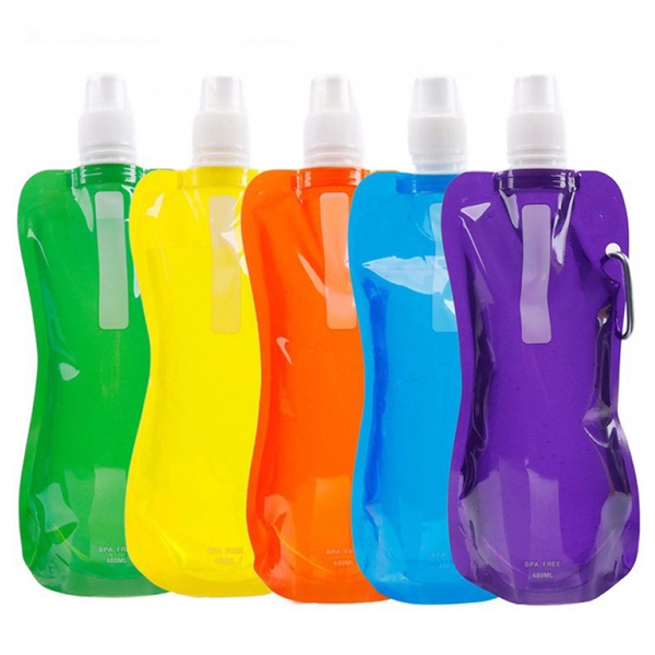 Multicolor Collapsible Water Bottle With Carabiner Clip - Multicolor Collapsible Water Bottle With Carabiner Clip - Image 1 of 1