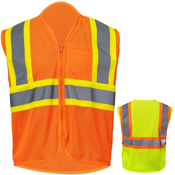 Class 2 Hi-Viz Reflective Tape Safety Zip Vest w/ Pocket - Class 2 Hi-Viz Reflective Tape Safety Zip Vest w/ Pocket - Image 0 of 6