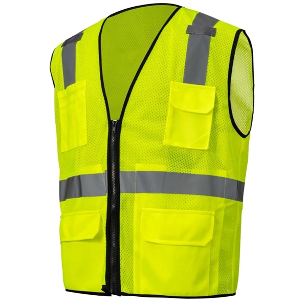 Hi Viz Class 2 Safety Zipper Vest Reflective X Back 4 Pocket - Hi Viz Class 2 Safety Zipper Vest Reflective X Back 4 Pocket - Image 6 of 6