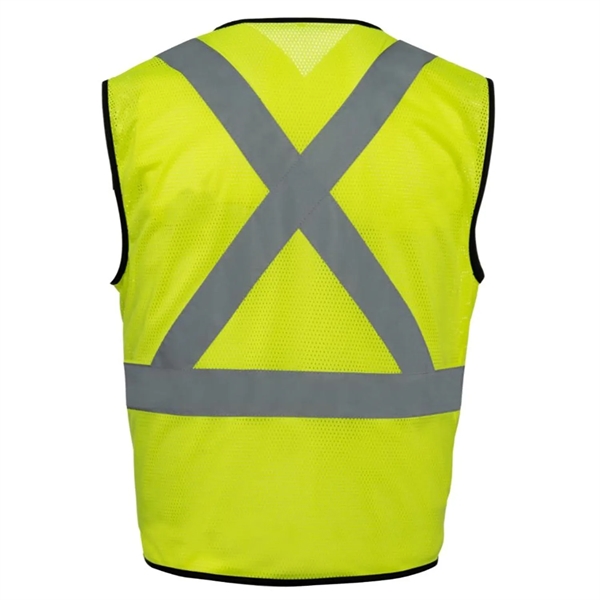 Hi Viz Class 2 Safety Zipper Vest Reflective X Back 4 Pocket - Hi Viz Class 2 Safety Zipper Vest Reflective X Back 4 Pocket - Image 2 of 6