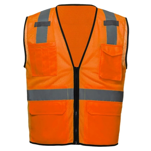 Hi Viz Class 2 Safety Zipper Vest Reflective X Back 4 Pocket - Hi Viz Class 2 Safety Zipper Vest Reflective X Back 4 Pocket - Image 3 of 6