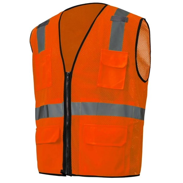 Hi Viz Class 2 Safety Zipper Vest Reflective X Back 4 Pocket - Hi Viz Class 2 Safety Zipper Vest Reflective X Back 4 Pocket - Image 4 of 6