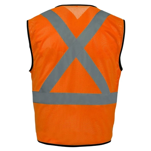 Hi Viz Class 2 Safety Zipper Vest Reflective X Back 4 Pocket - Hi Viz Class 2 Safety Zipper Vest Reflective X Back 4 Pocket - Image 5 of 6