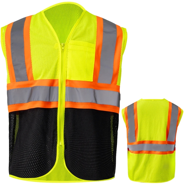 Hi Viz Class 2 Reflective Tape Safety Zipper Vest w/ Pocket - Hi Viz Class 2 Reflective Tape Safety Zipper Vest w/ Pocket - Image 6 of 10