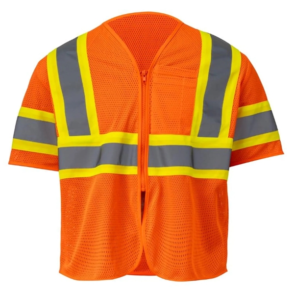 Hi Viz Class 3 Reflective Tape Mesh Safety Zip Pocket Vest - Hi Viz Class 3 Reflective Tape Mesh Safety Zip Pocket Vest - Image 2 of 7