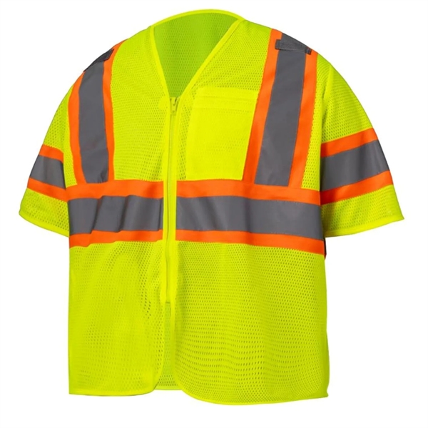 Hi Viz Class 3 Reflective Tape Mesh Safety Zip Pocket Vest - Hi Viz Class 3 Reflective Tape Mesh Safety Zip Pocket Vest - Image 6 of 7