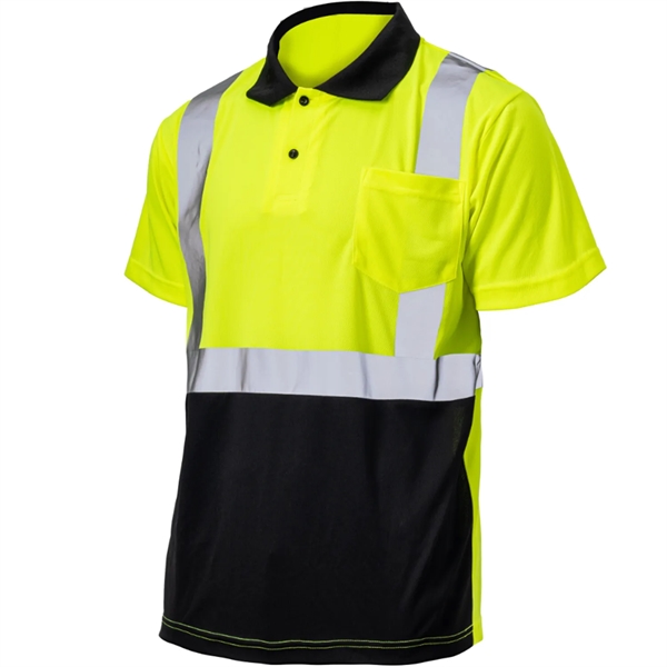 Hi Vis Color Block Breathable Reflective Safety Polo Shirt - Hi Vis Color Block Breathable Reflective Safety Polo Shirt - Image 1 of 3