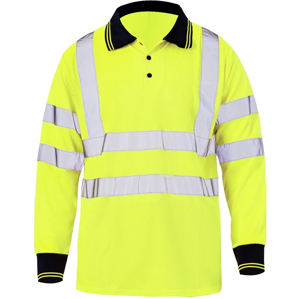 High Vis Class 3 Reflective Safety Long Sleeve Polo Shirt - High Vis Class 3 Reflective Safety Long Sleeve Polo Shirt - Image 3 of 5