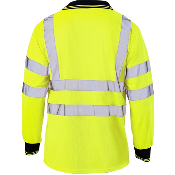 High Vis Class 3 Reflective Safety Long Sleeve Polo Shirt - High Vis Class 3 Reflective Safety Long Sleeve Polo Shirt - Image 4 of 5