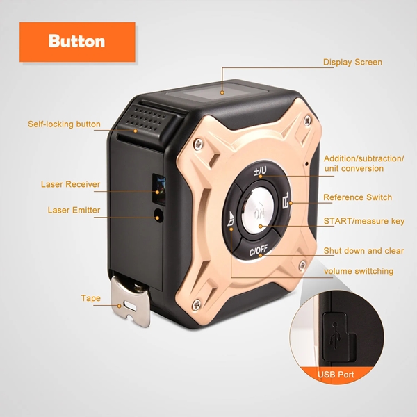 2-in-1 USB Rechargeable Laser Tape Measure - 2-in-1 USB Rechargeable Laser Tape Measure - Image 6 of 8