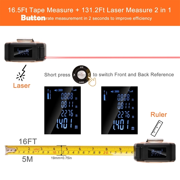 2-in-1 USB Rechargeable Laser Tape Measure - 2-in-1 USB Rechargeable Laser Tape Measure - Image 7 of 8