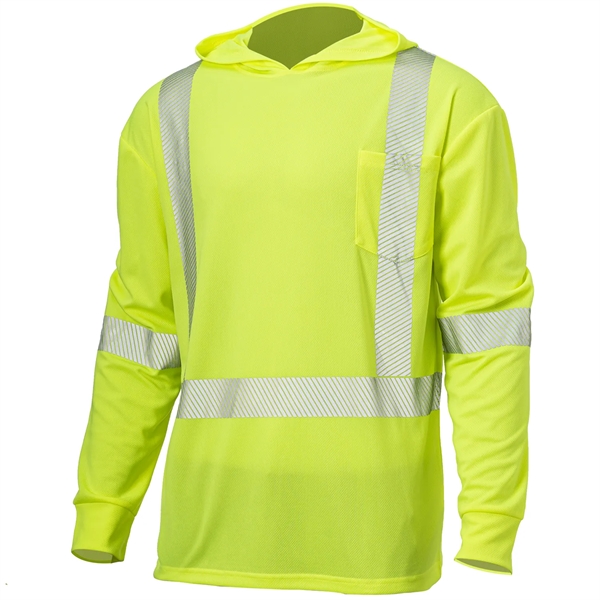 Hi Vis Class 3 Segmented Tape Safety Hooded T-Shirt Pocket - Hi Vis Class 3 Segmented Tape Safety Hooded T-Shirt Pocket - Image 1 of 4