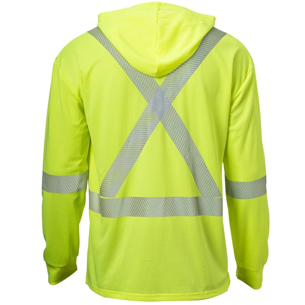 Hi Vis Class 3 Segmented Tape Safety Hooded T-Shirt Pocket - Hi Vis Class 3 Segmented Tape Safety Hooded T-Shirt Pocket - Image 2 of 4