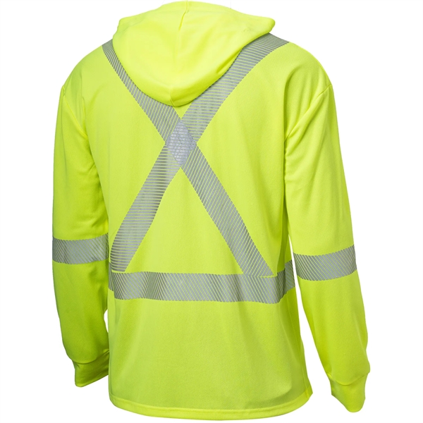 Hi Vis Class 3 Segmented Tape Safety Hooded T-Shirt Pocket - Hi Vis Class 3 Segmented Tape Safety Hooded T-Shirt Pocket - Image 3 of 4