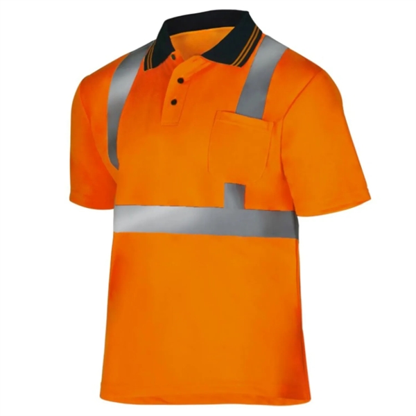 Class 2 Hi Viz Cotton Reflective Tape Safety Polo w/ Pocket - Class 2 Hi Viz Cotton Reflective Tape Safety Polo w/ Pocket - Image 1 of 4