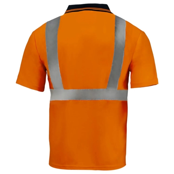 Class 2 Hi Viz Cotton Reflective Tape Safety Polo w/ Pocket - Class 2 Hi Viz Cotton Reflective Tape Safety Polo w/ Pocket - Image 2 of 4