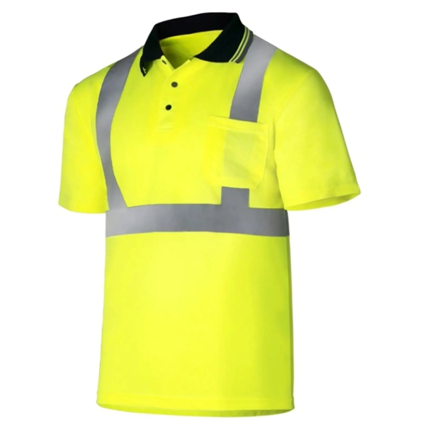 Class 2 Hi Viz Cotton Reflective Tape Safety Polo w/ Pocket - Class 2 Hi Viz Cotton Reflective Tape Safety Polo w/ Pocket - Image 3 of 4