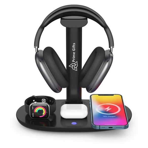 4-in-1 Headphones Stand with Wireless Charger Station - 4-in-1 Headphones Stand with Wireless Charger Station - Image 0 of 5