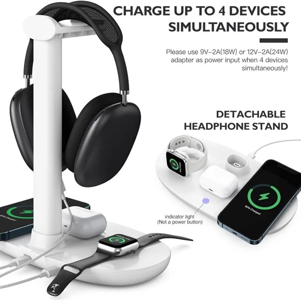 4-in-1 Headphones Stand with Wireless Charger Station - 4-in-1 Headphones Stand with Wireless Charger Station - Image 1 of 5