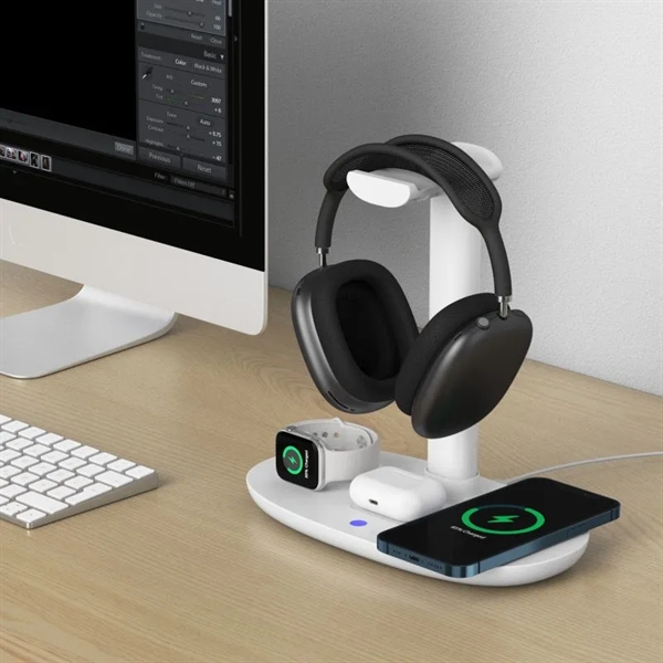 4-in-1 Headphones Stand with Wireless Charger Station - 4-in-1 Headphones Stand with Wireless Charger Station - Image 3 of 5