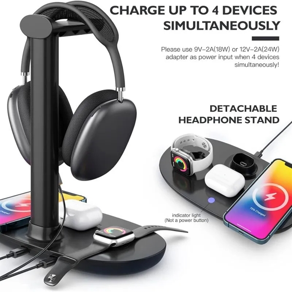 4-in-1 Headphones Stand with Wireless Charger Station - 4-in-1 Headphones Stand with Wireless Charger Station - Image 4 of 5