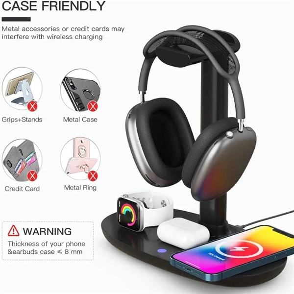 4-in-1 Headphones Stand with Wireless Charger Station - 4-in-1 Headphones Stand with Wireless Charger Station - Image 5 of 5