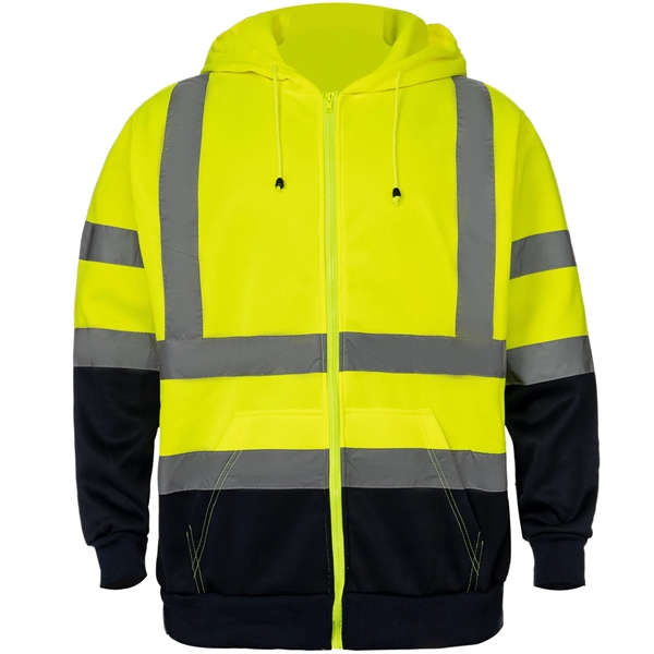 Two Tone Hi Viz Class 3 Reflective Tape Safety Zipper Hoodie - Two Tone Hi Viz Class 3 Reflective Tape Safety Zipper Hoodie - Image 2 of 4