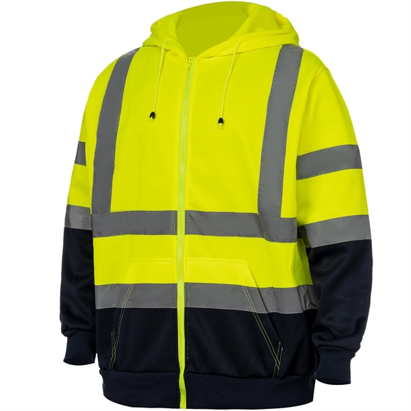 Two Tone Hi Viz Class 3 Reflective Tape Safety Zipper Hoodie - Two Tone Hi Viz Class 3 Reflective Tape Safety Zipper Hoodie - Image 3 of 4