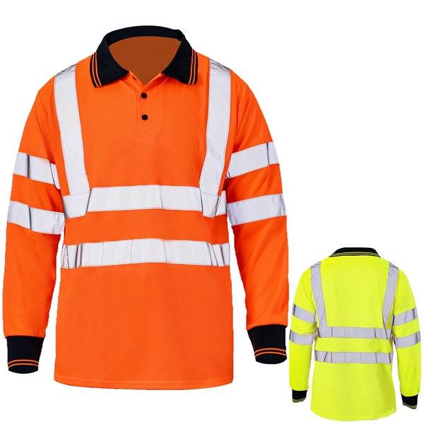 High Vis Class 3 Reflective Safety Long Sleeve Polo Shirt - High Vis Class 3 Reflective Safety Long Sleeve Polo Shirt - Image 0 of 5