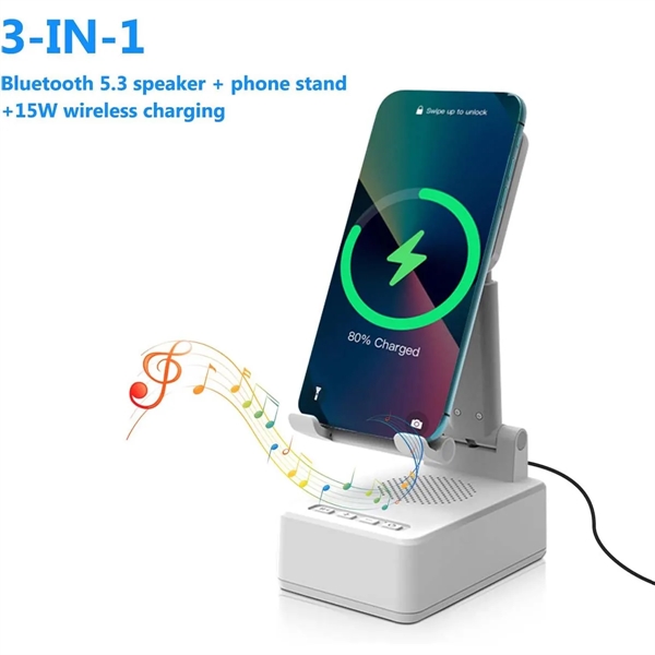 3 In 1 15W  Fast Charging Wireless Charger BT Speakers - 3 In 1 15W  Fast Charging Wireless Charger BT Speakers - Image 4 of 8