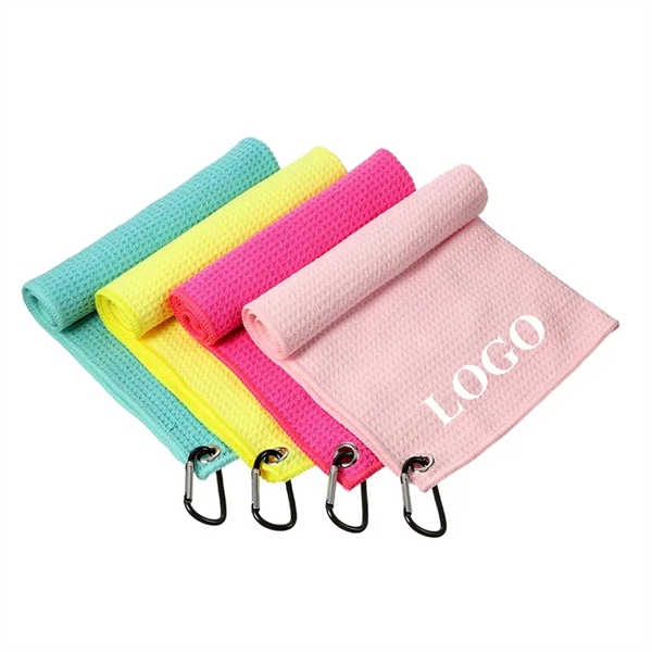 Microfiber Golf Towel with Carabiner Clip 15x15" - Microfiber Golf Towel with Carabiner Clip 15x15" - Image 0 of 8
