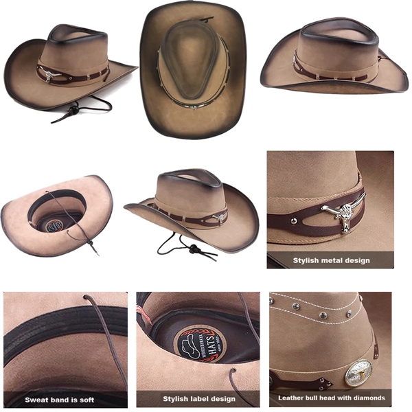 Leather Men's Western Cowboy Hat - Leather Men's Western Cowboy Hat - Image 2 of 3