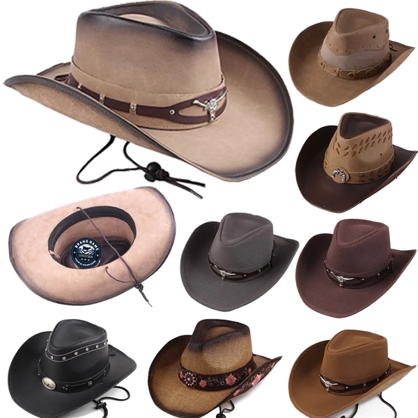 Leather Men's Western Cowboy Hat - Leather Men's Western Cowboy Hat - Image 3 of 3