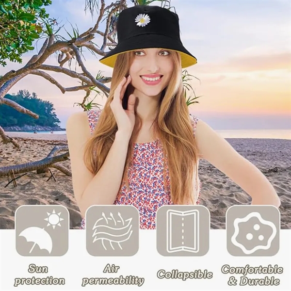 Reversible Cotton Travel Bucket Hat - Reversible Cotton Travel Bucket Hat - Image 3 of 4