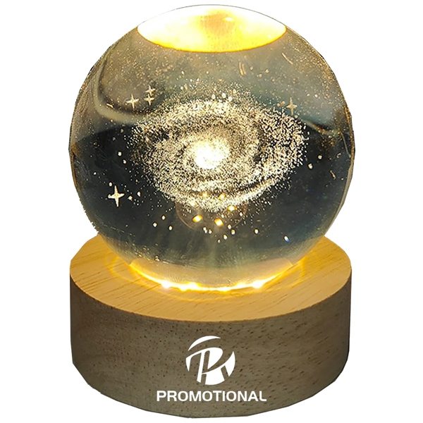 3D Engraving Crystal Ball Paperweight with LED Wood Stand - 3D Engraving Crystal Ball Paperweight with LED Wood Stand - Image 0 of 5