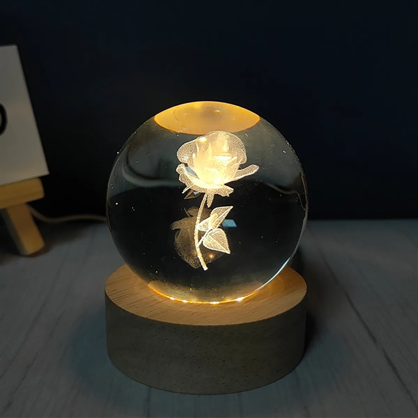 3D Engraving Crystal Ball Paperweight with LED Wood Stand - 3D Engraving Crystal Ball Paperweight with LED Wood Stand - Image 2 of 5