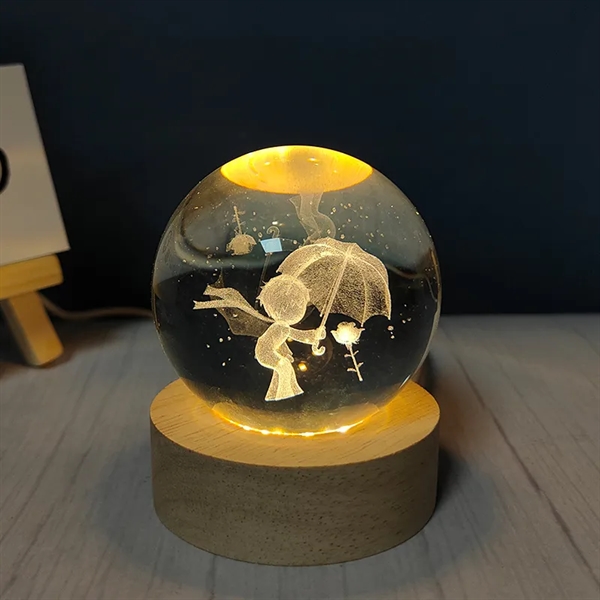3D Engraving Crystal Ball Paperweight with LED Wood Stand - 3D Engraving Crystal Ball Paperweight with LED Wood Stand - Image 3 of 5