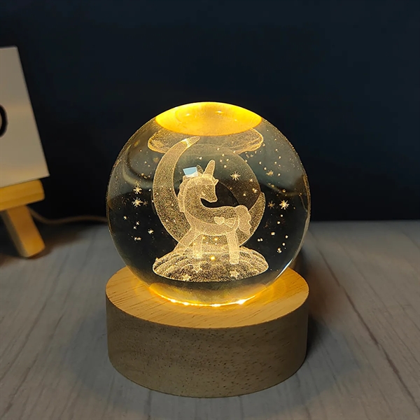 3D Engraving Crystal Ball Paperweight with LED Wood Stand - 3D Engraving Crystal Ball Paperweight with LED Wood Stand - Image 4 of 5