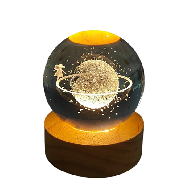 3D Engraving Crystal Ball Paperweight with LED Wood Stand - 3D Engraving Crystal Ball Paperweight with LED Wood Stand - Image 5 of 5
