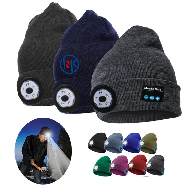 Wireless Beanie Hat with Light and Speaker - Wireless Beanie Hat with Light and Speaker - Image 0 of 4