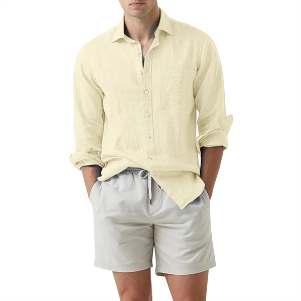 Men's Cotton Linen Casual Shirt - Men's Cotton Linen Casual Shirt - Image 3 of 5