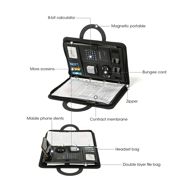 A4 Business Padfolio Folder with Zipper - A4 Business Padfolio Folder with Zipper - Image 2 of 4