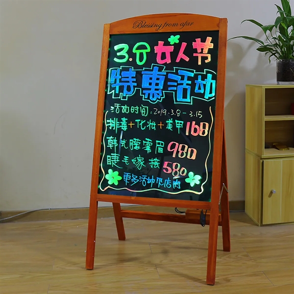 LED Wooden A-Frame Chalkboard Sign - LED Wooden A-Frame Chalkboard Sign - Image 3 of 5