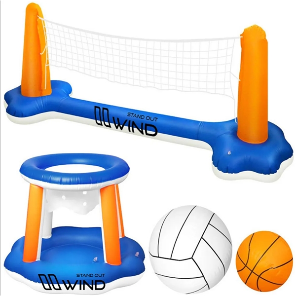 Inflatable Pool Float Set Volleyball Net & Basketball Hoops - Inflatable Pool Float Set Volleyball Net & Basketball Hoops - Image 0 of 2