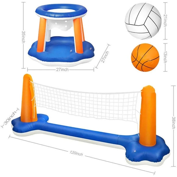 Inflatable Pool Float Set Volleyball Net & Basketball Hoops - Inflatable Pool Float Set Volleyball Net & Basketball Hoops - Image 1 of 2