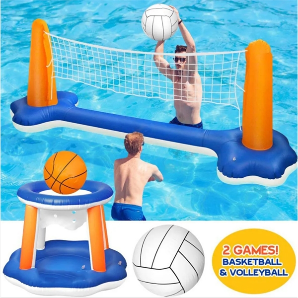 Inflatable Pool Float Set Volleyball Net & Basketball Hoops - Inflatable Pool Float Set Volleyball Net & Basketball Hoops - Image 2 of 2