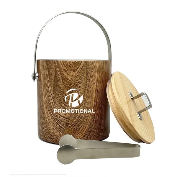 Wooden Stainless Steel Ice Bucket with Tongs - Wooden Stainless Steel Ice Bucket with Tongs - Image 0 of 4